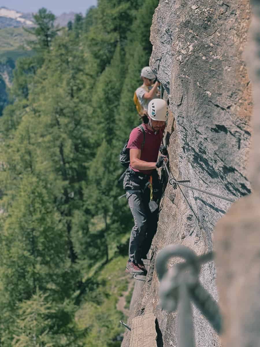Men climbing the Zermatt via ferrata.