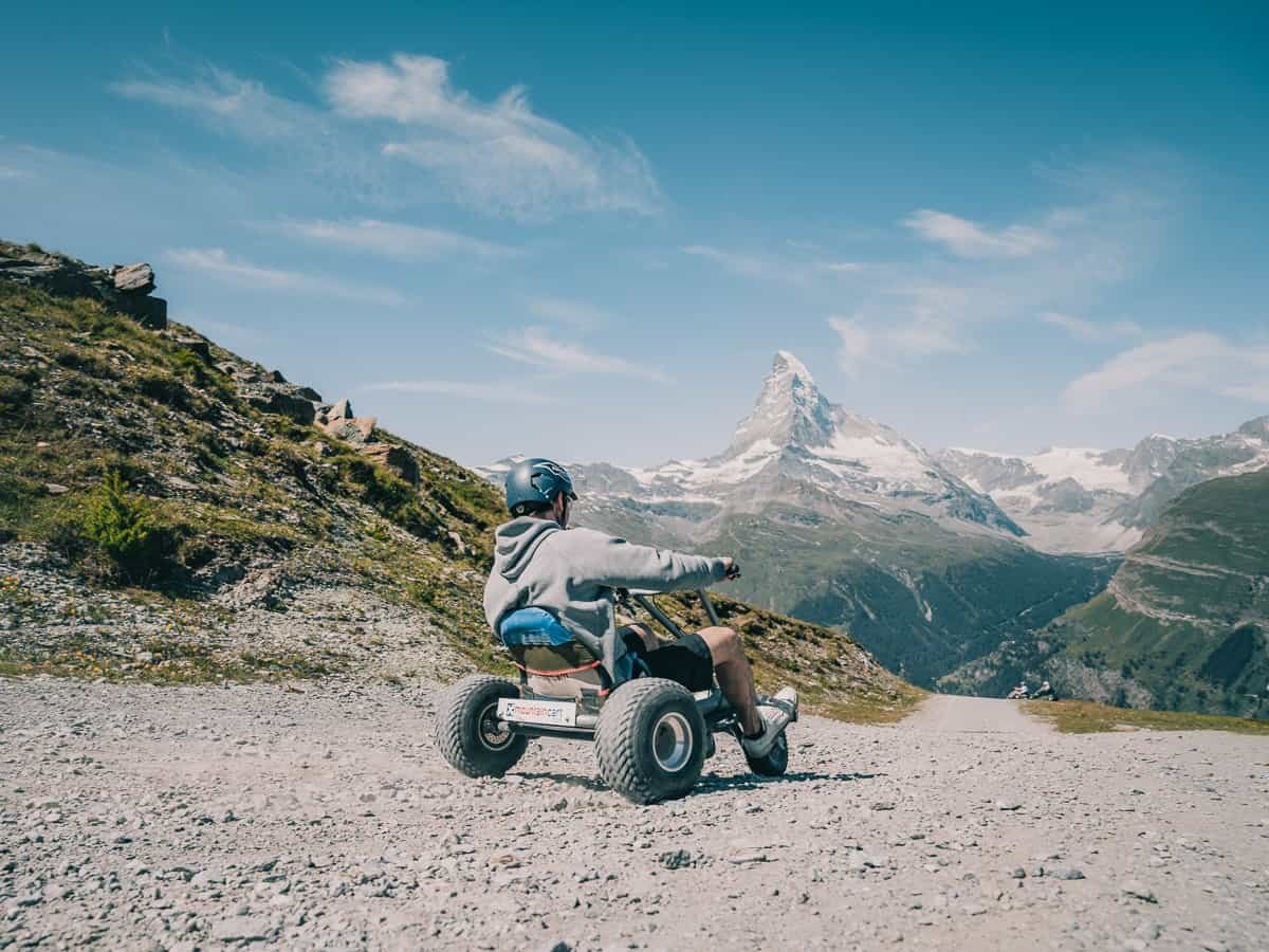 Mountaincarting in front of the Matterhorn