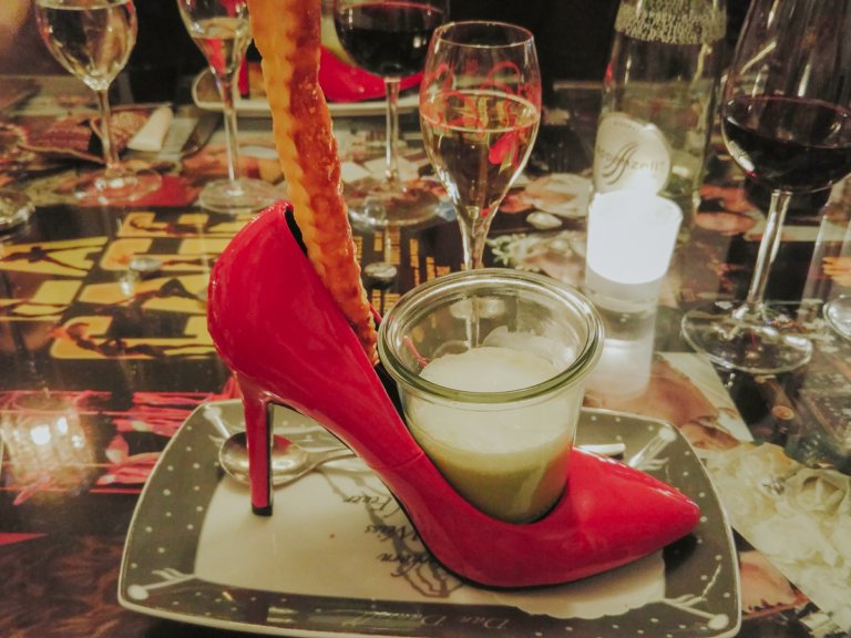 Soup in a stiletto, a unique dining experience in Zermatt, Switzerland.