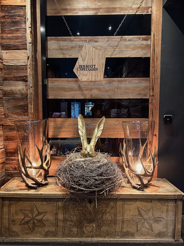 Nude and Golden Easter decorations in the Hotel Post, Zermatt.