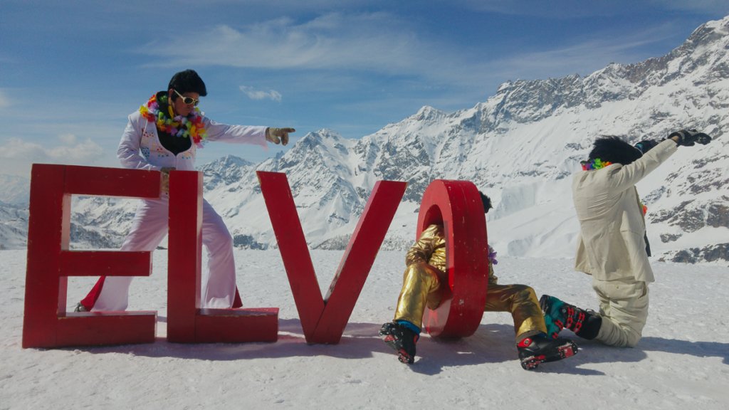 Skiers dressed as Elvis in Cervinia.