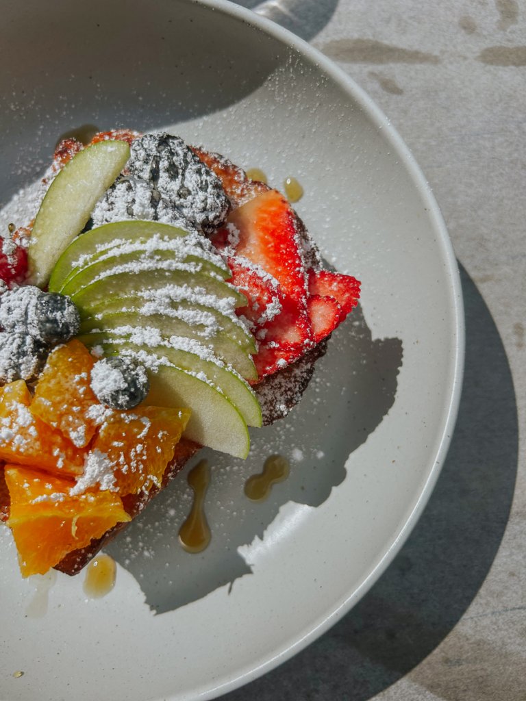 French toast and mixed fruits from Zermatt Kitchen.