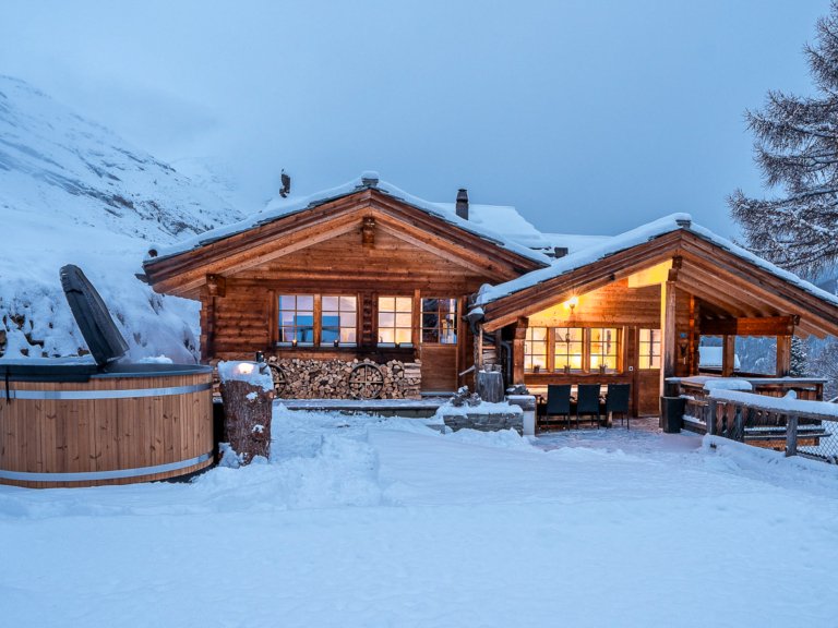 A snow covered chalet Marmo in the Swiss Alps