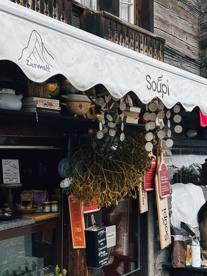 The outside of Zermatt's winter soup restaurant, Soupi.