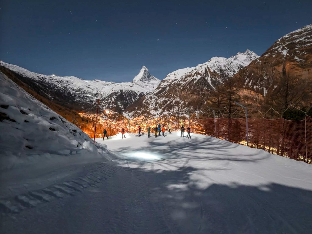 The view of Zermatt from the slopes during the Moonlight Descent.