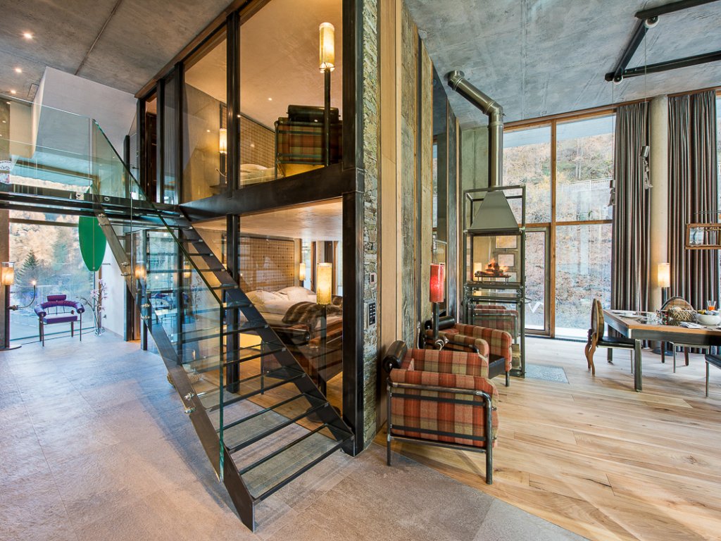 Modern alpine-steampunk rooms at the Backstage Hotel Zermatt, one of our top recommendations