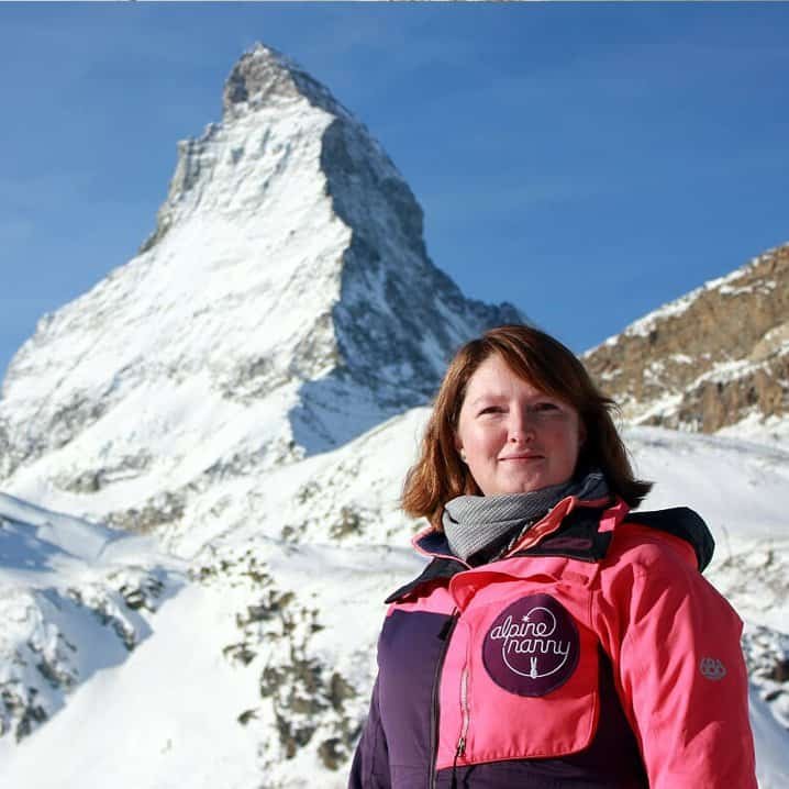 Catherine Brooksmith, owner of Alpine Nanny, in front of the Matterhorn.