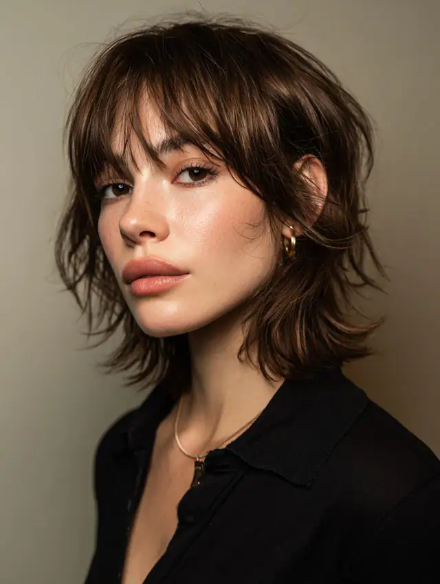 18 Flattering Short Wolf Cut With Curtain Bangs for Face-Framing Style