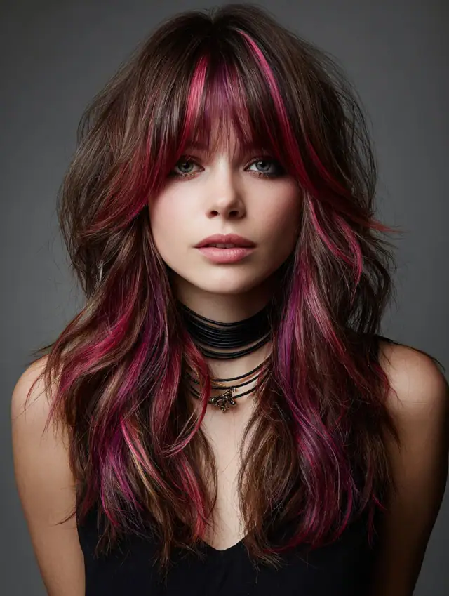 20 Chic Wolf Cut With Colored Bangs That Add Edge and Playful Style