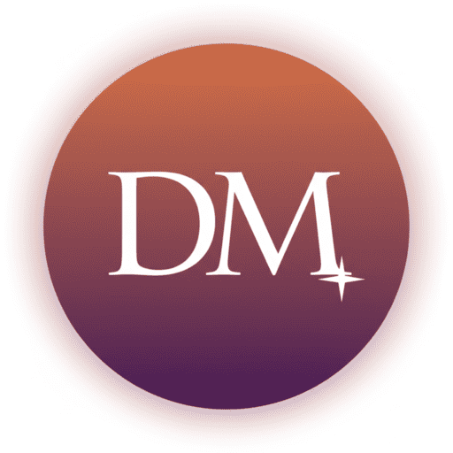 Close-up of Divine Magazine logo with "DM" initials and star motif, representing LGBTQ+ inclusive media.