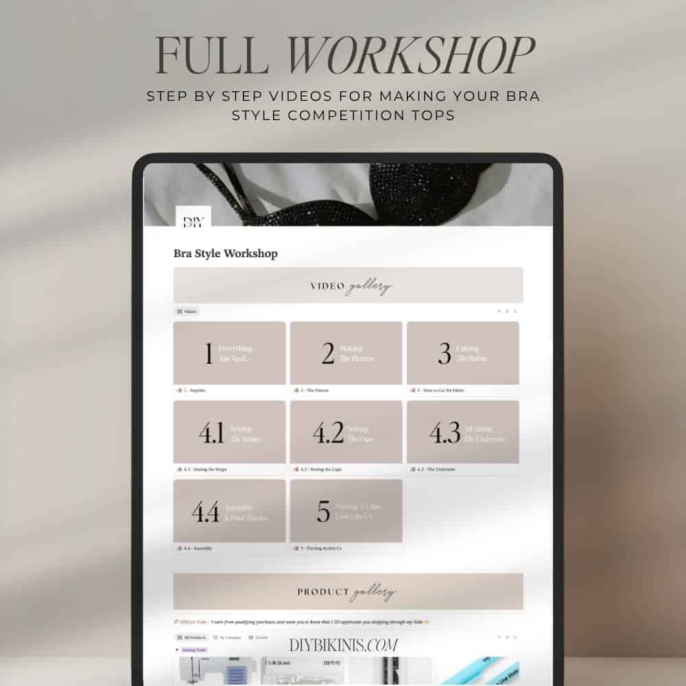 Step-by-step DIY bikini top workshop with video tutorials for custom bra styles.