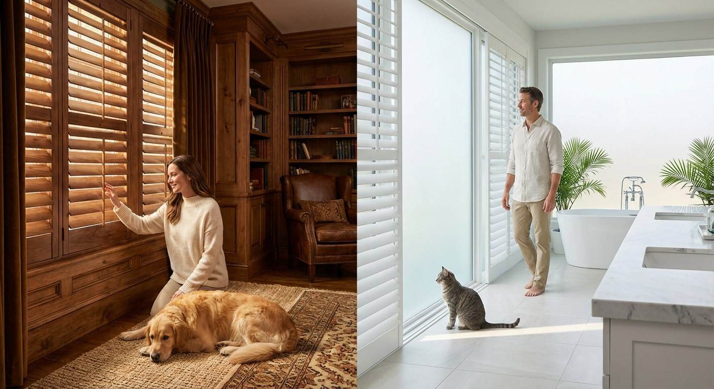 Bright, modern kitchen with large windows and a relaxed man with a cat.