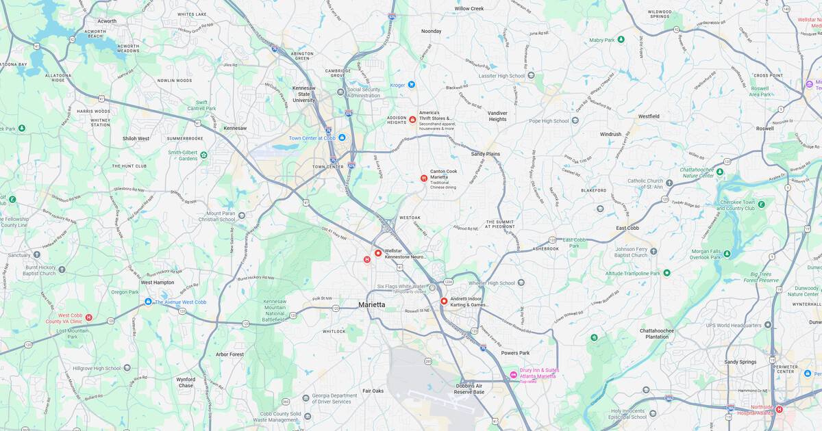 Atlanta transit map with bus and rail lines for city transportation.