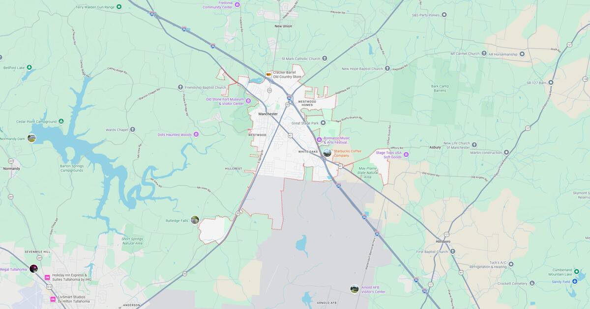 Detailed map showing city layout, roads, and nearby natural features.