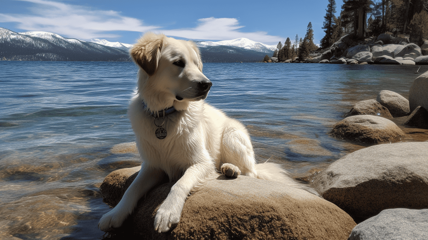 A vibrant dog park bathed in sunlight features abundant greenery with mature trees, offering ample shade for leisurely outdoor activities. In the distance is a well-equipped playground that presents an additional activity area. An inviting picnic table spreads out nearby, ideal for enjoying meals al fresco or taking relaxing breaks from play. A neatly-placed trash bin aids in maintaining the park's cleanliness for everyone's enjoyment. Dominating the scene is a generously wide dirt path gracefully curving through the expanse of grass, promising exploratory walks and lively fetch games.