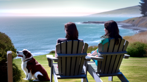 A vibrant dog park bathed in sunlight features abundant greenery with mature trees, offering ample shade for leisurely outdoor activities. In the distance is a well-equipped playground that presents an additional activity area. An inviting picnic table spreads out nearby, ideal for enjoying meals al fresco or taking relaxing breaks from play. A neatly-placed trash bin aids in maintaining the park's cleanliness for everyone's enjoyment. Dominating the scene is a generously wide dirt path gracefully curving through the expanse of grass, promising exploratory walks and lively fetch games.