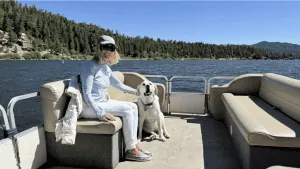 Maya & Roxanne on a Holloway's Marina & RV Park Pontoon Boat. Photo by Dave Kendrick.