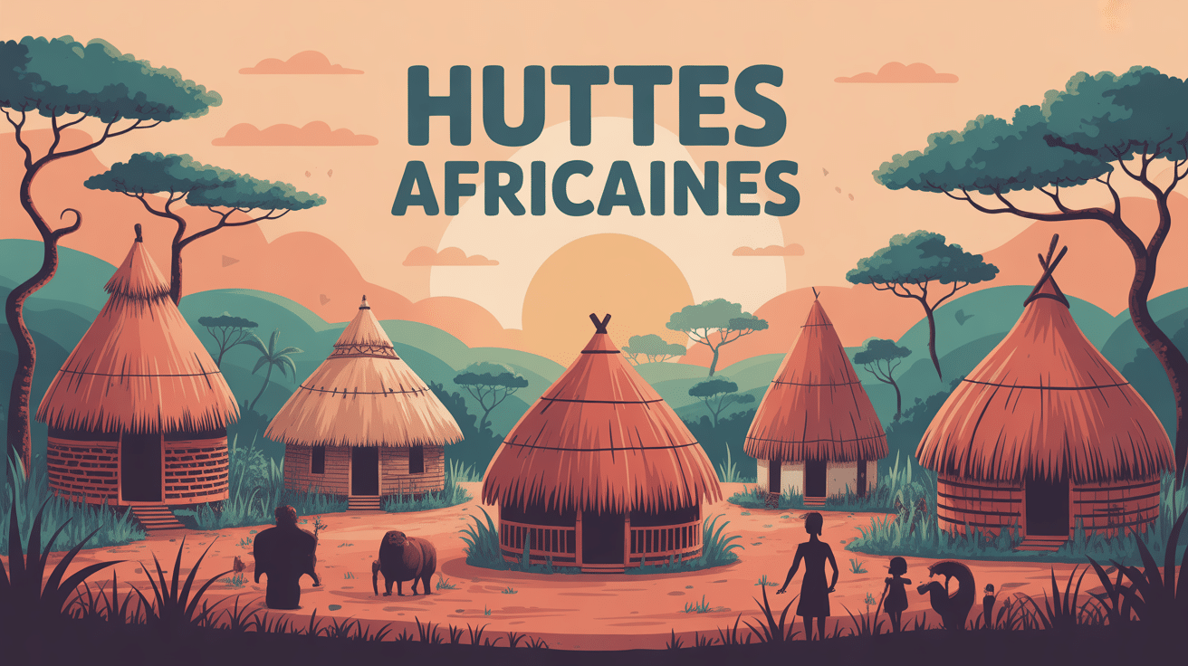 Illustration de huttes africaines traditionnelles en mosaïque