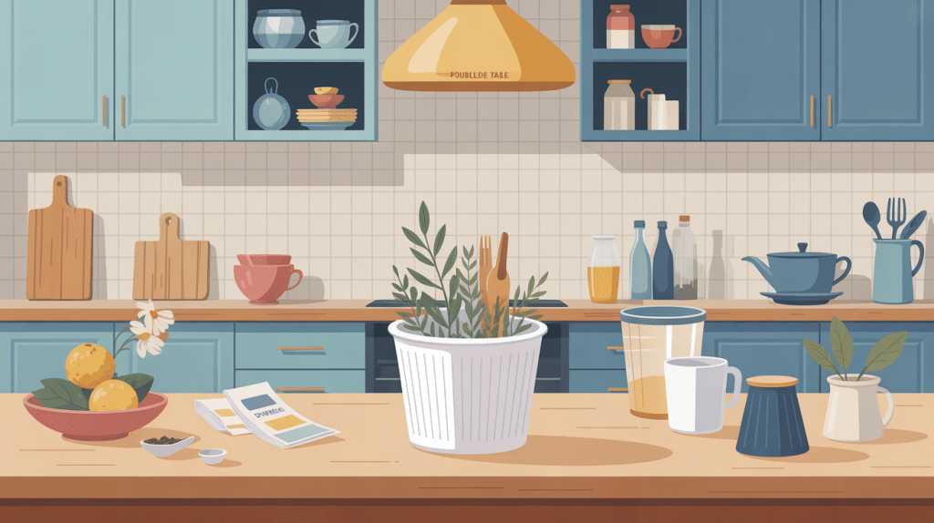 poubelle de table au centre d’une table moderne