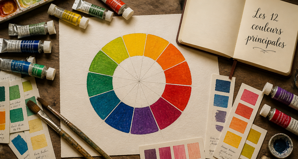 Cercle chromatique illustrant les 12 couleurs principales