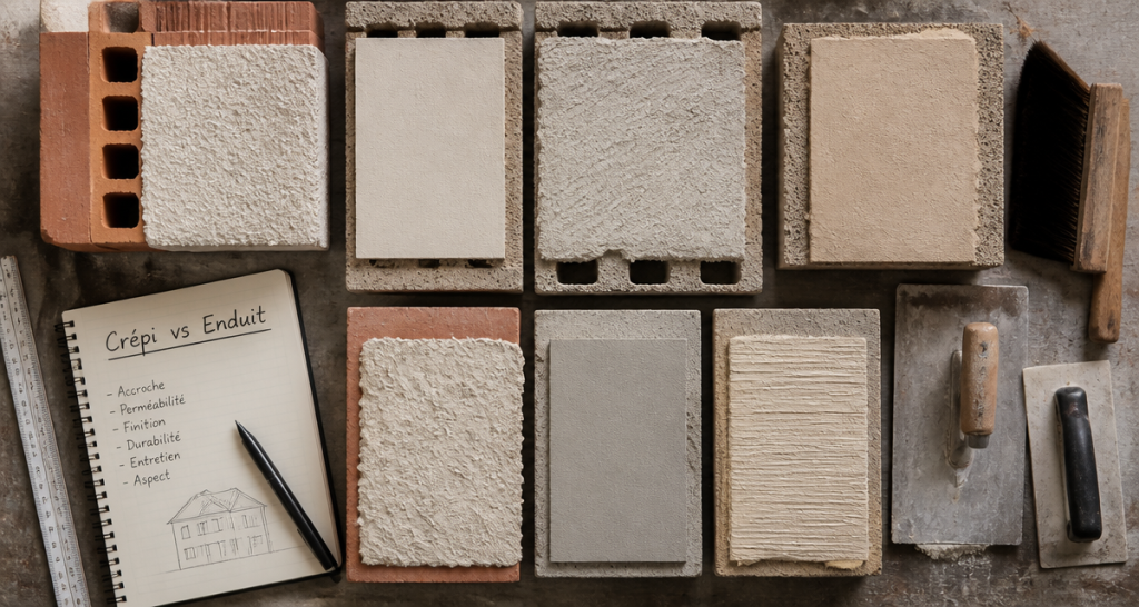 crépi ou enduit extérieur échantillons et outils