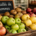 Varietes de pommes les plus consommees en gros plan sur un etal