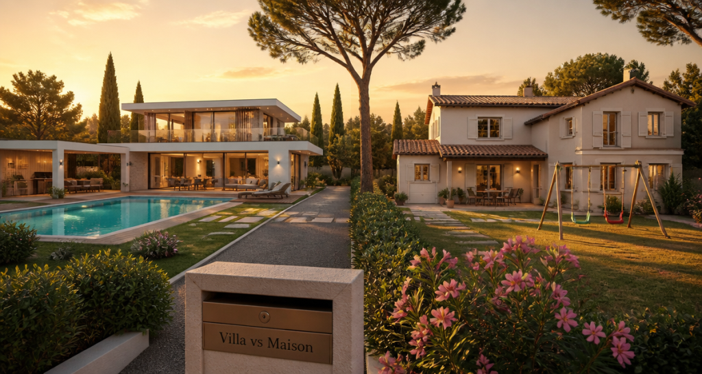 villa maison moderne et classique à l'heure dorée