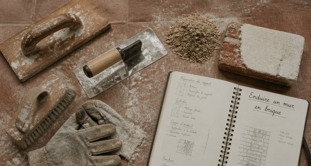 outils artisan enduit sur brique