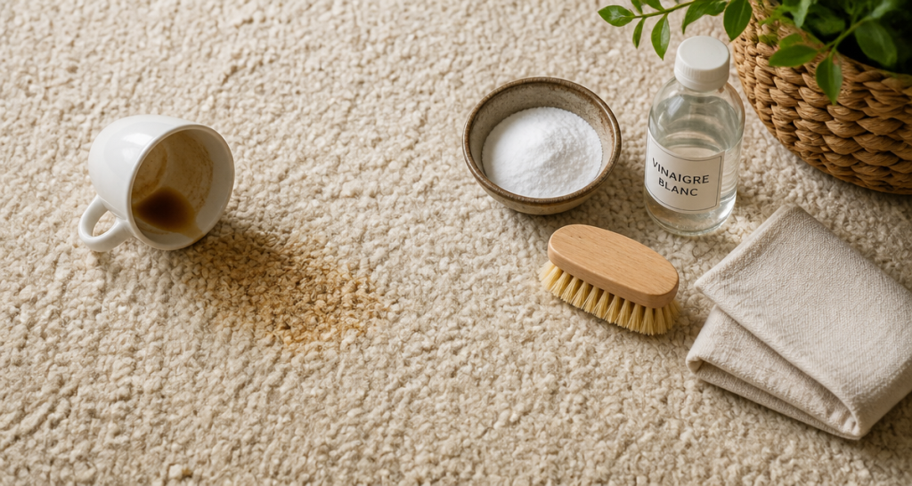 nettoyer une moquette avec vinaigre et brosse