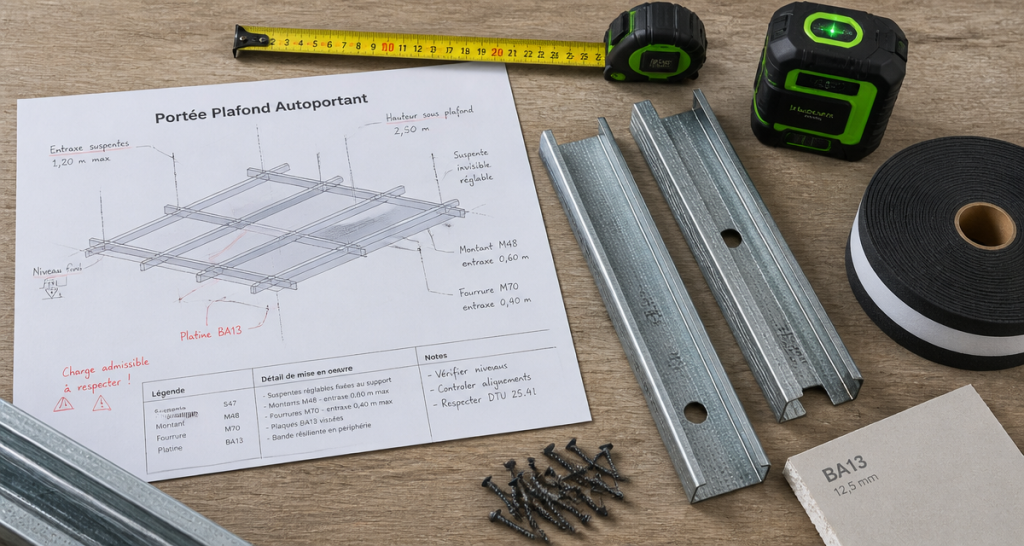 plafond autoportant distance outils chantier