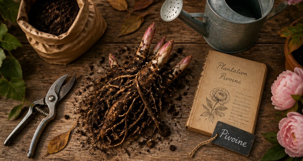 quand planter pivoine racine outils jardin