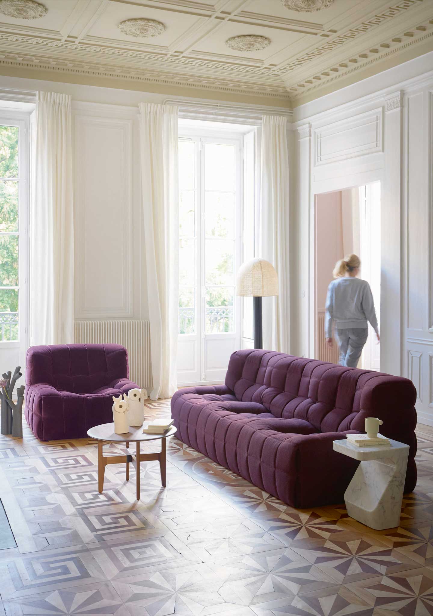 Ligne Roset: Kashima Settee - Large in Burgundy Custom Upholstery