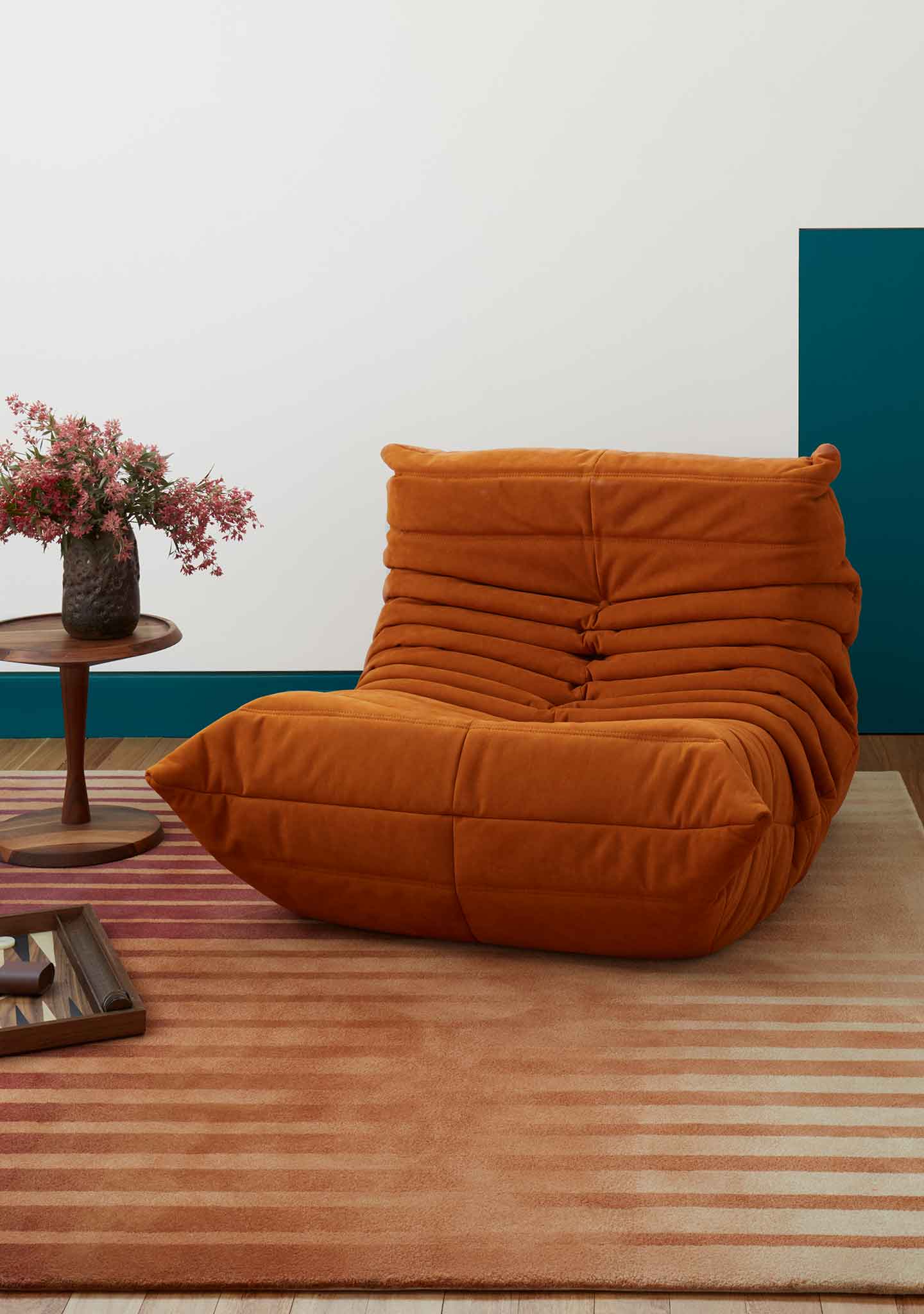 Ligne Roset: TOGO Fireside Chair - Alcantara Dark Camel. Credit: Alhawa, Darley Road, House and Garden