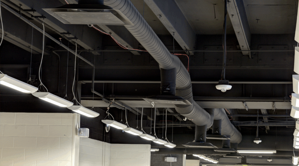 A cleaned ceiling in a commercial office. DPM Surface Care