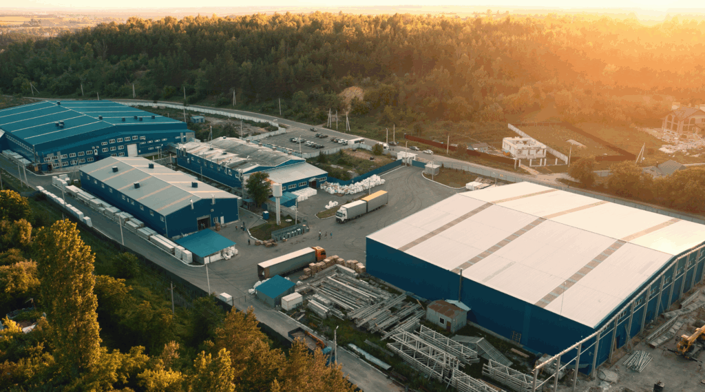 Commercial buildings with the view of cleaned rooftops. DPM Surface Care