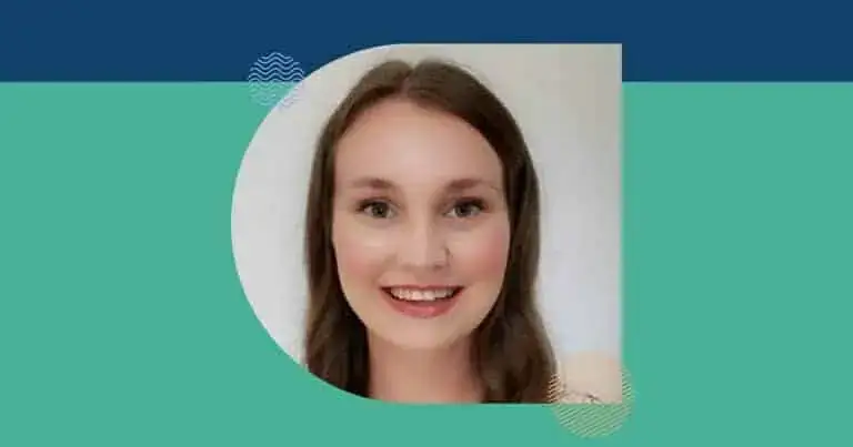 Smiling woman with back pain, demonstrating recovery and relief.