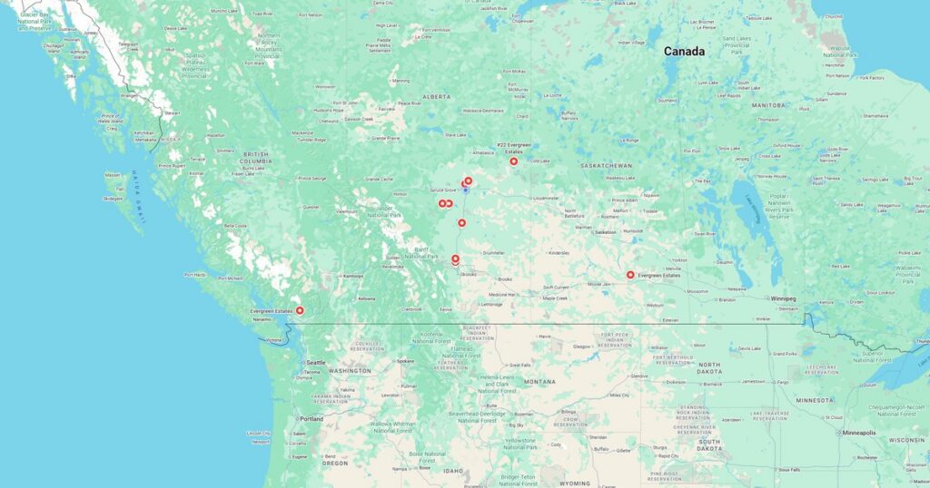 Detailed map showing various points across the US with marked locations.
