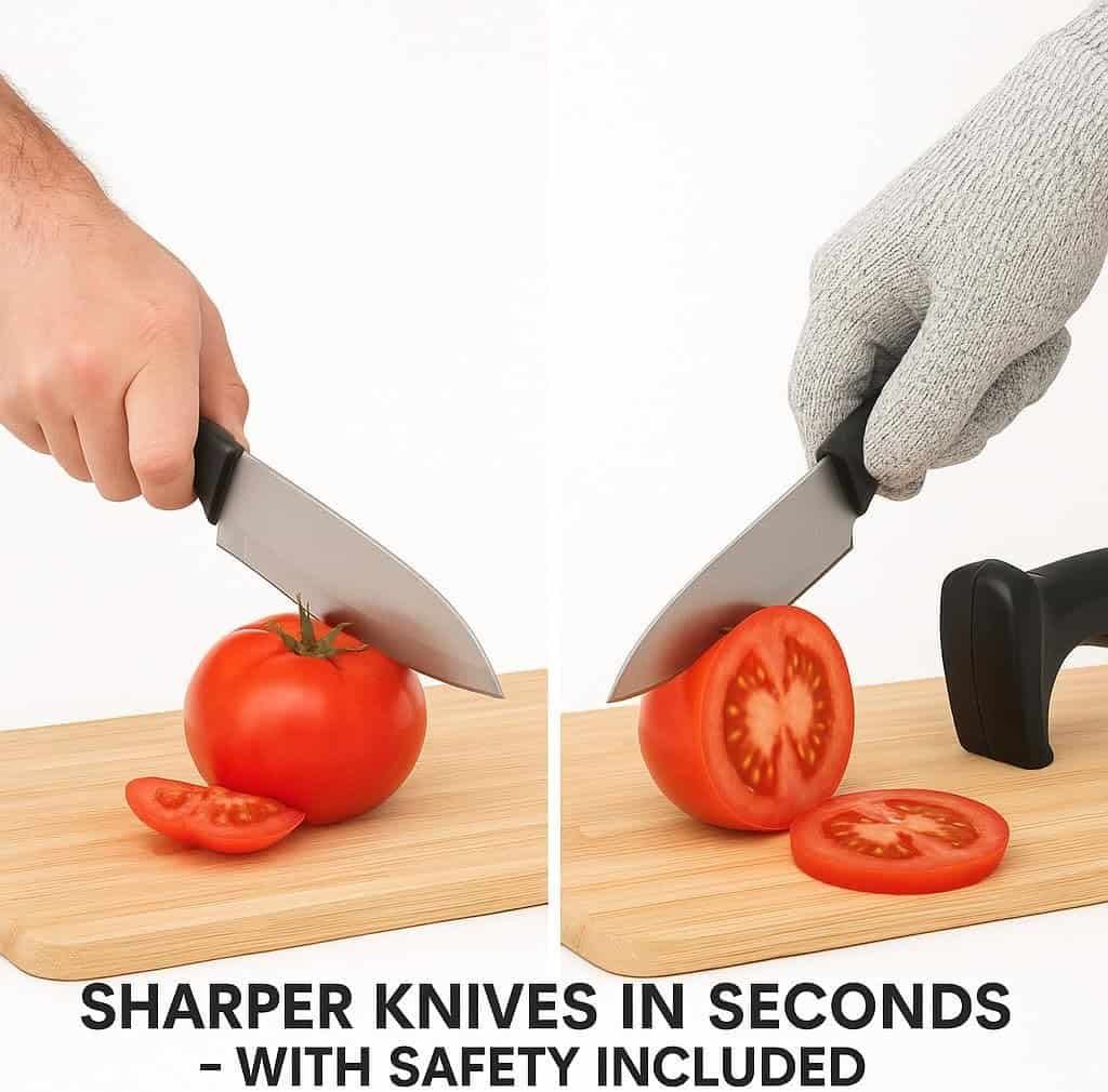 life style knife sharpener with hand glove