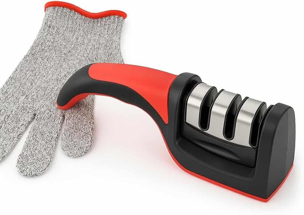 DTDF 3 stage knife sharpener with 1 cut-resistant glove