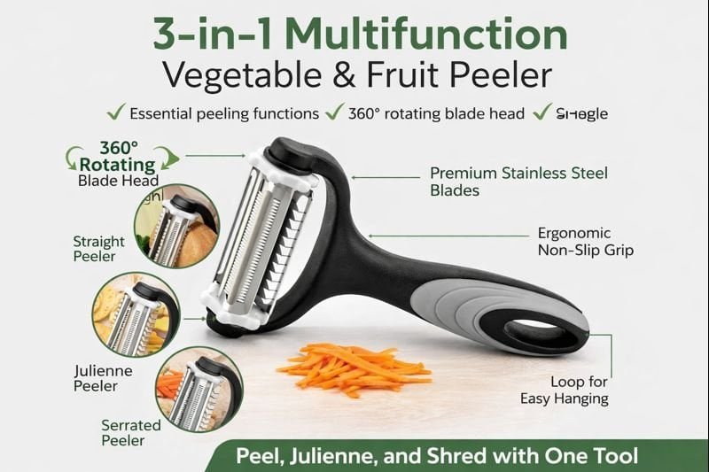 3-in-1 multifunctional vegetable and fruit peeler