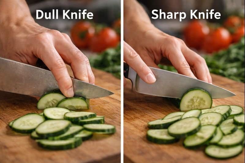 why kitchen accidents happen when dull knives slip compared to controlled cuts with sharp knives
