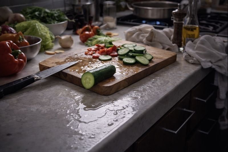 why kitchen accidents happen due to wet surfaces and an unstable cutting board in the kitchen