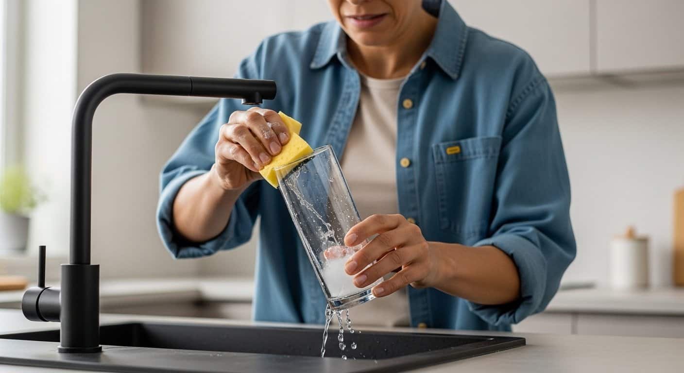 glass cup brush washer in kitchen sink cleaning tool