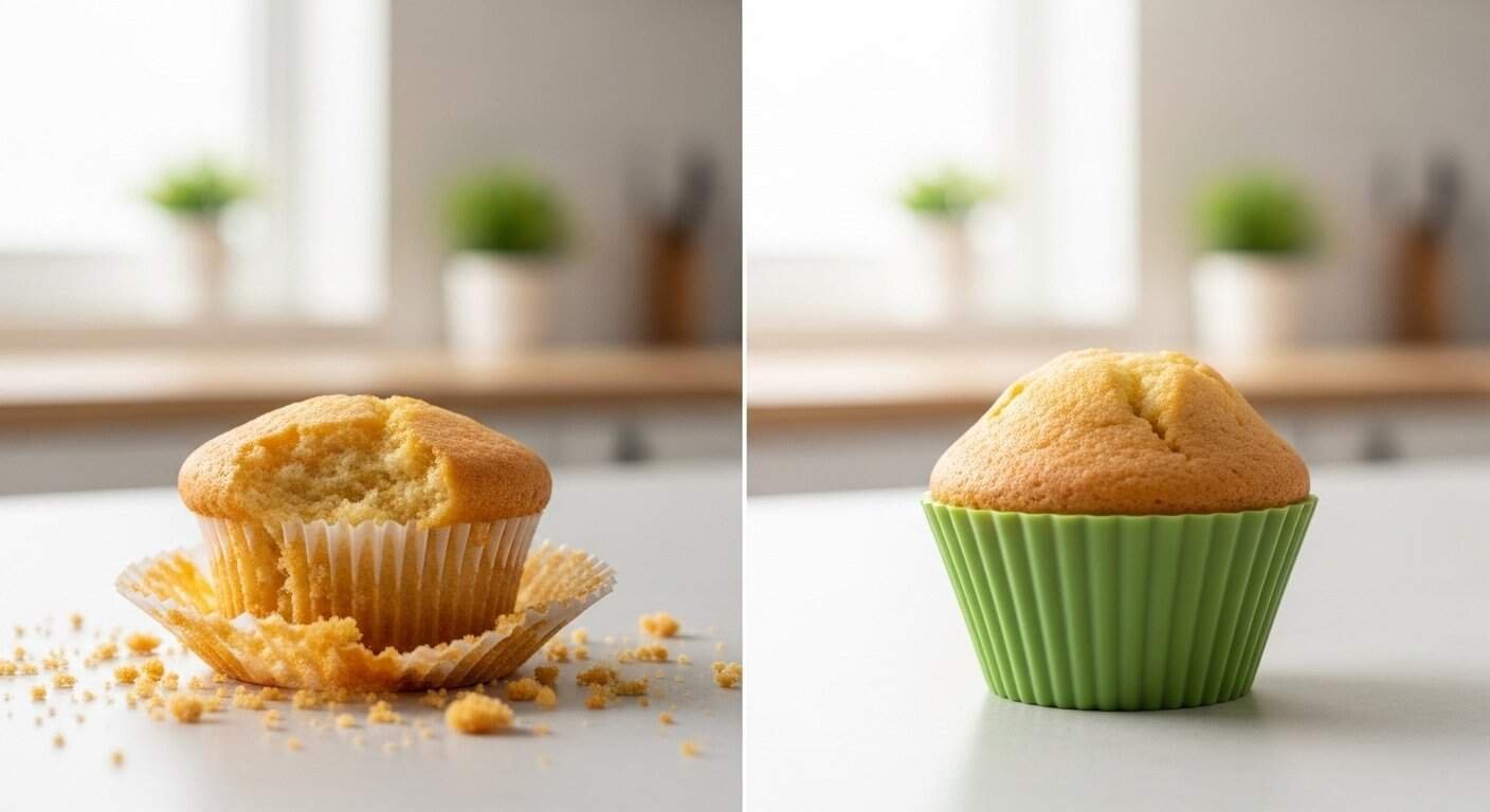 cupcake sticking to paper liner vs silicone cupcake case clean release