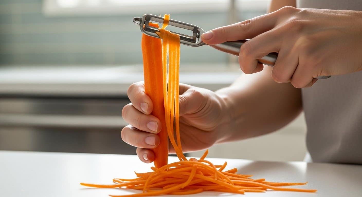 vegetable peeler carrot strips close up