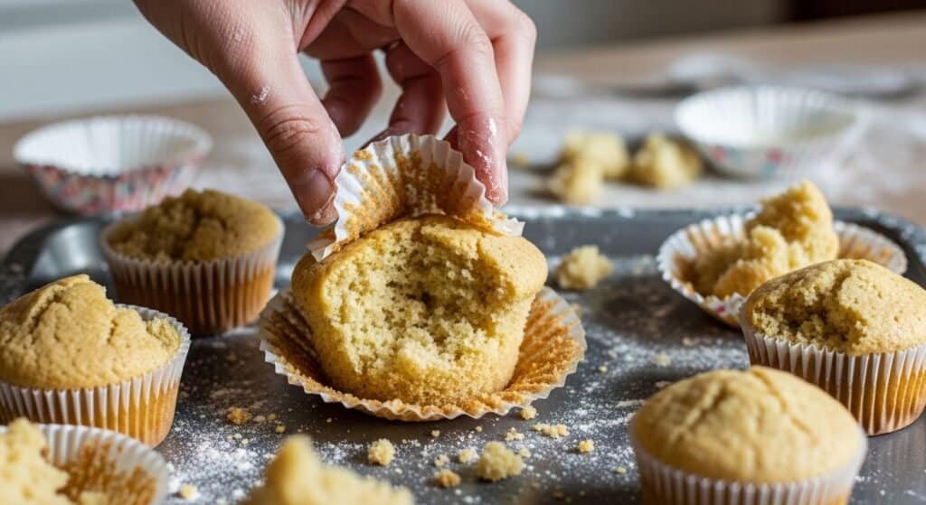 cupcake sticking to paper liner and tearing apart