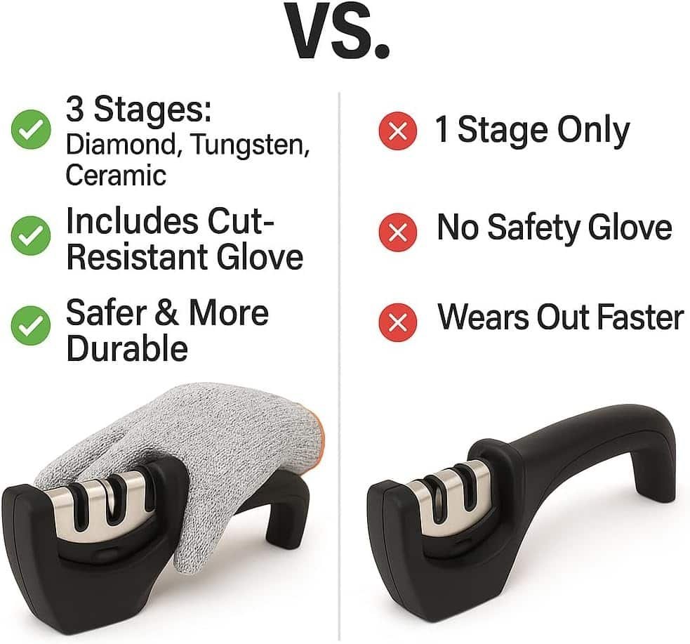 DTDF 3-Stage Manual Knife Sharpener with Safety Glove - Image 3