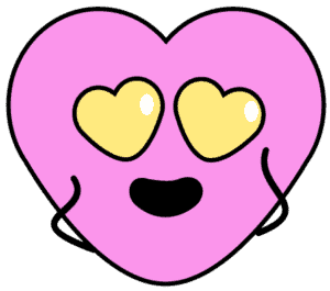 Ein rosa Herz mit einem glücklichen Gesicht und herzförmigen Augen. Es ist verliebt!
