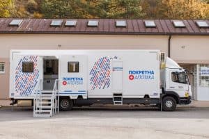 Mobile pharmacy truck at Dom zdravlja Merosina in Serbia.