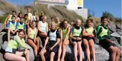Young surf lifesavers at East End Surf Life Saving Club on Auckland's beach.